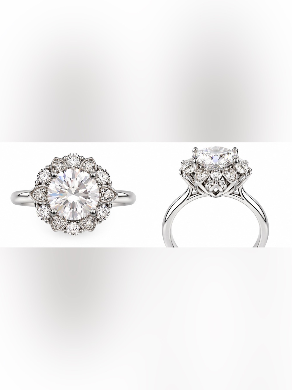 Luxury 2.0 CT Moissanite Diamond Floral Ring size 9